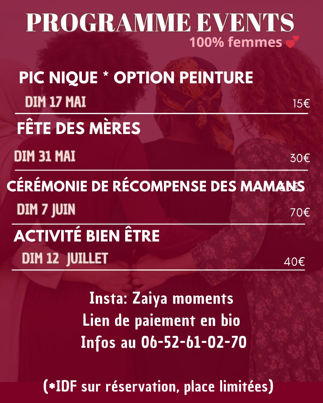 Flyer réservation événement Zaïya Moments